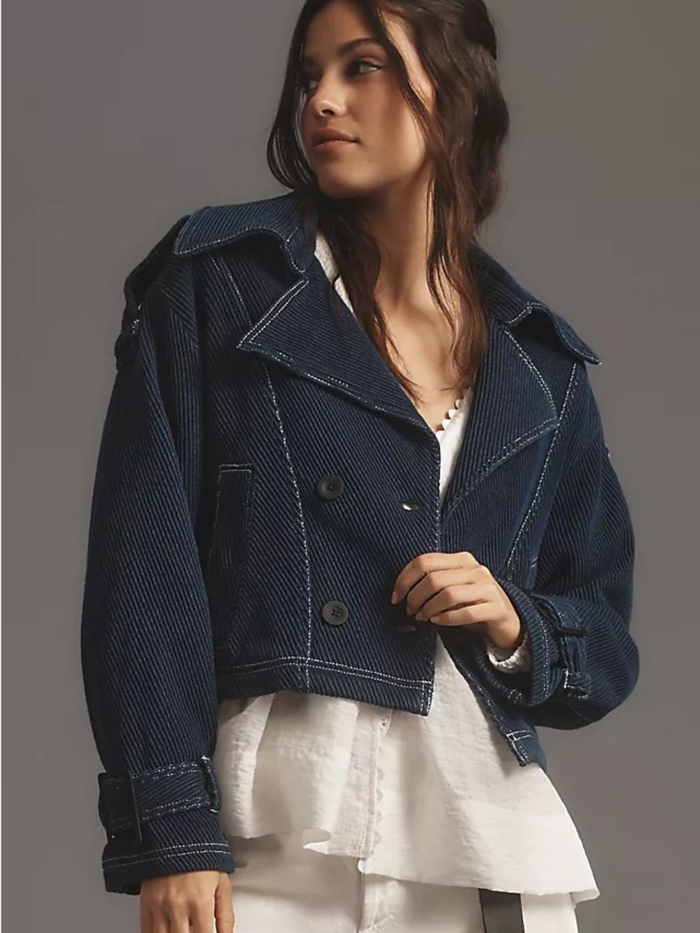 Pilcro Navy Cropped Corduroy Jean Jacket